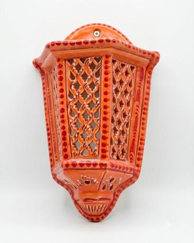 Hand-Painted Orange Ceramic Wall Lantern Sconce